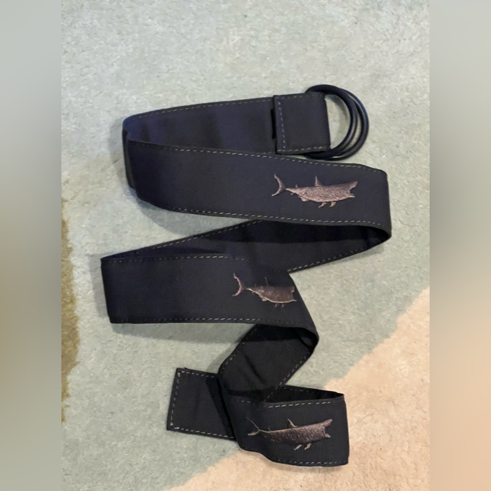 VINEYARD VINES Belt Adult L Shark Ribbon D-Ring Beach Bayside Blue